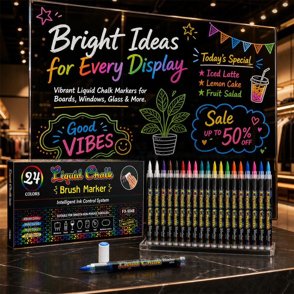 12/24 Color Erasable Liquid Chalk Marker, Soft Tip Fluorescent Glass Blackboard Pen, Dust-Free Wet-Erasable Washable Markers, Ideal for Holiday Decorations
