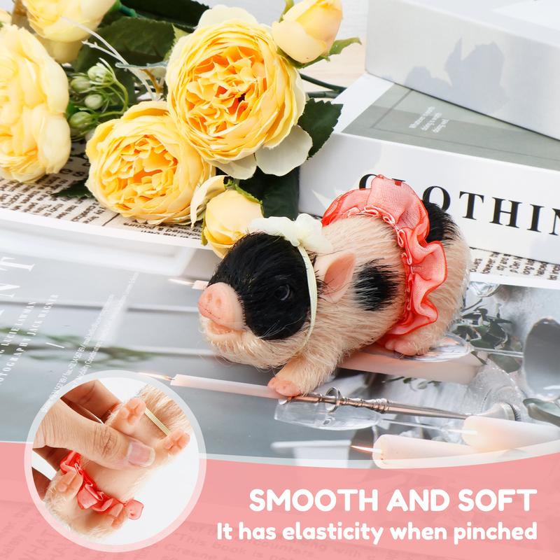 Halloween Gifts 5" Silicone Pig Mini Soft Lifelike Full Body White Figurine Water Proof Christmas Toys with 3 Accessories & Bottle OR Stocking Stuffers Party Favors Assortment