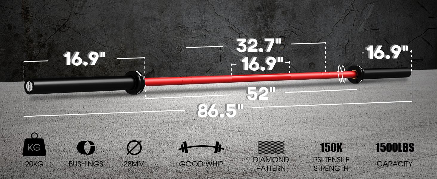 7FT Olympic Barbell, Weight Bar For Weightlifting and Powerlifting 45lb, Olympic Bar with Brass Bushings, 1500LB Strength Training Bar Fit 2'' Standard Weights Home Gym Muscle Exercise Equipment SpringStatements