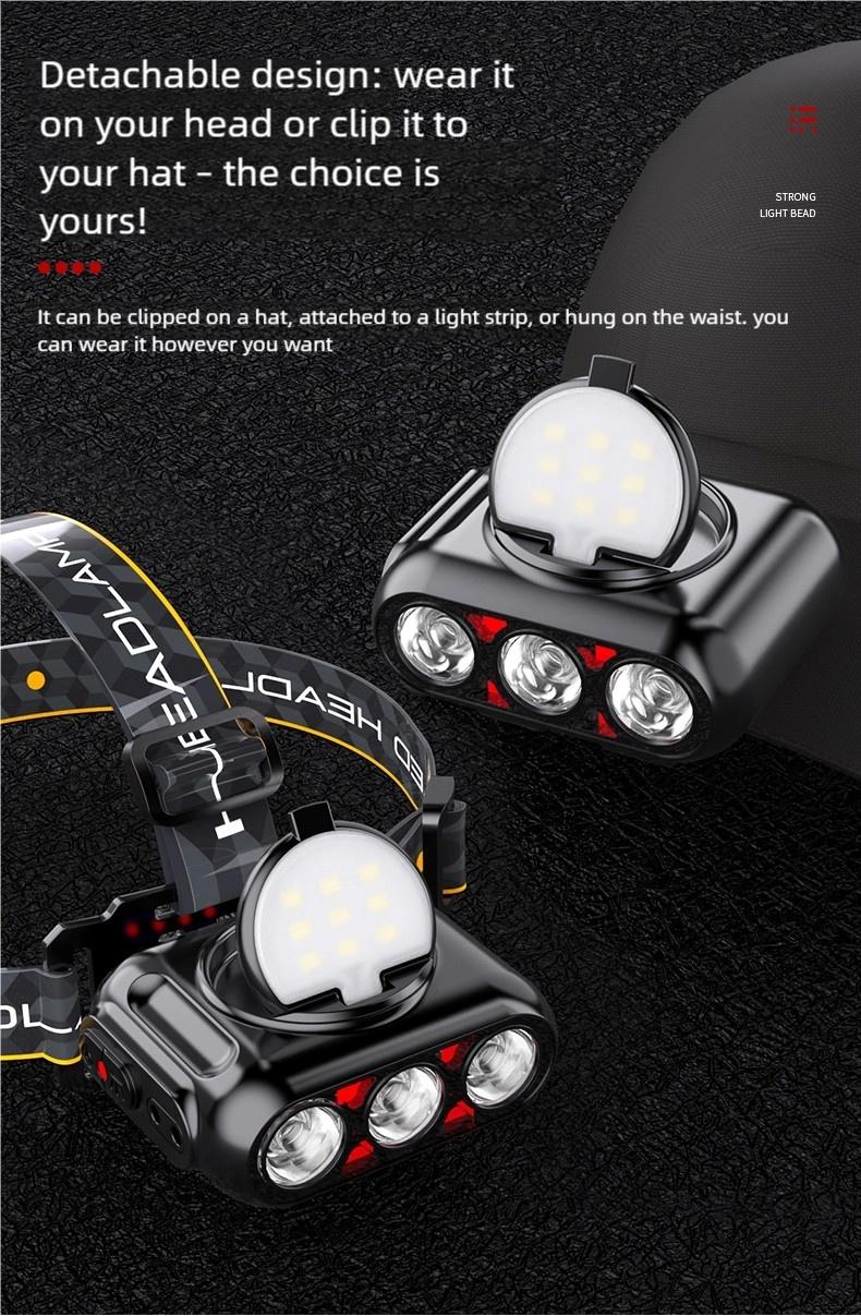 Headlamp Fishing Hat Clip Light Induction Night Fishing Lamp Long Battery Life Headband Illumination Strong Light Rechargeable Super Bright