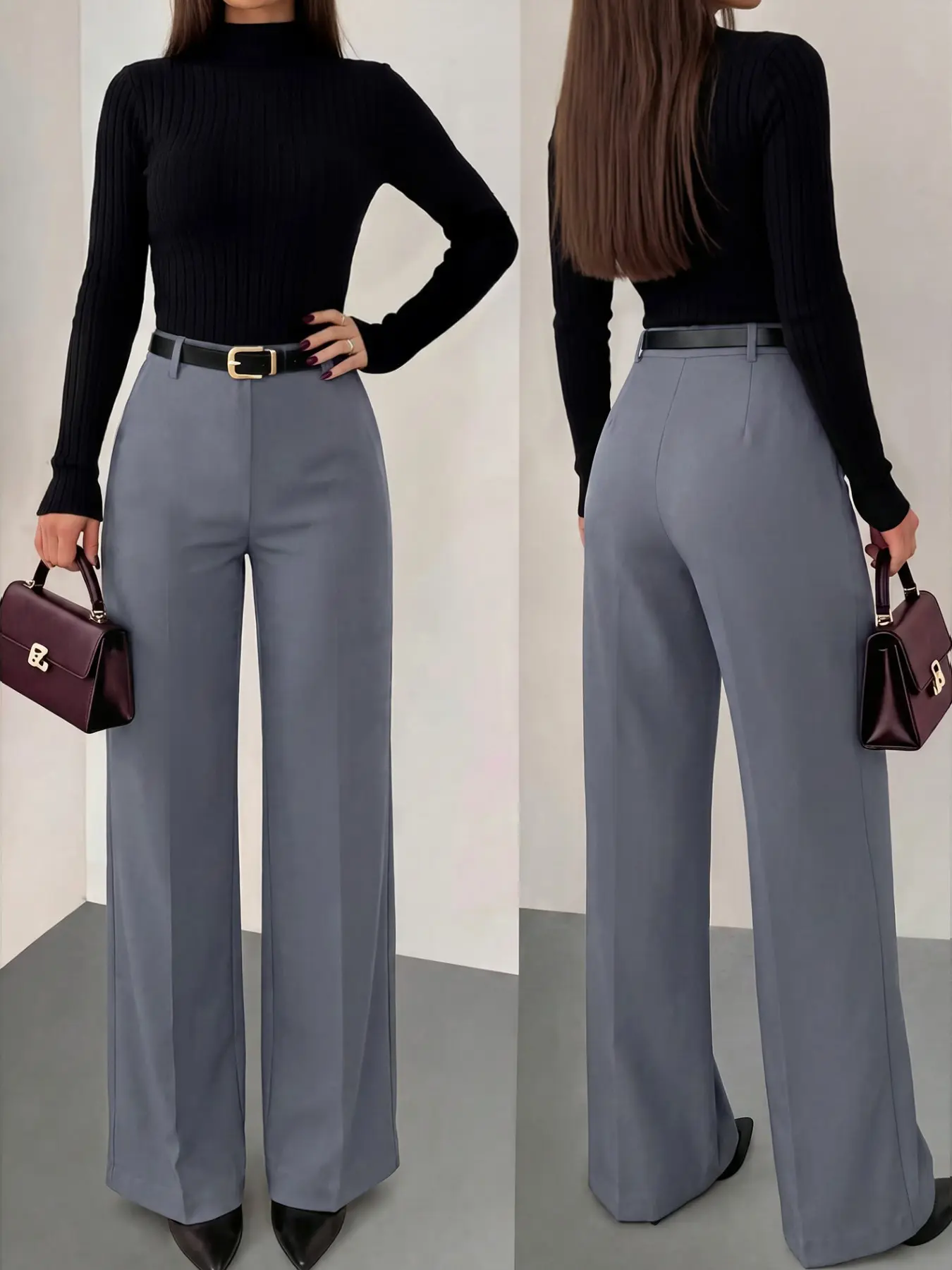 Ladies' solid color tight fitting buttocks sexy elegant vacation temperament commuting fashion casual straight leg pants without belt