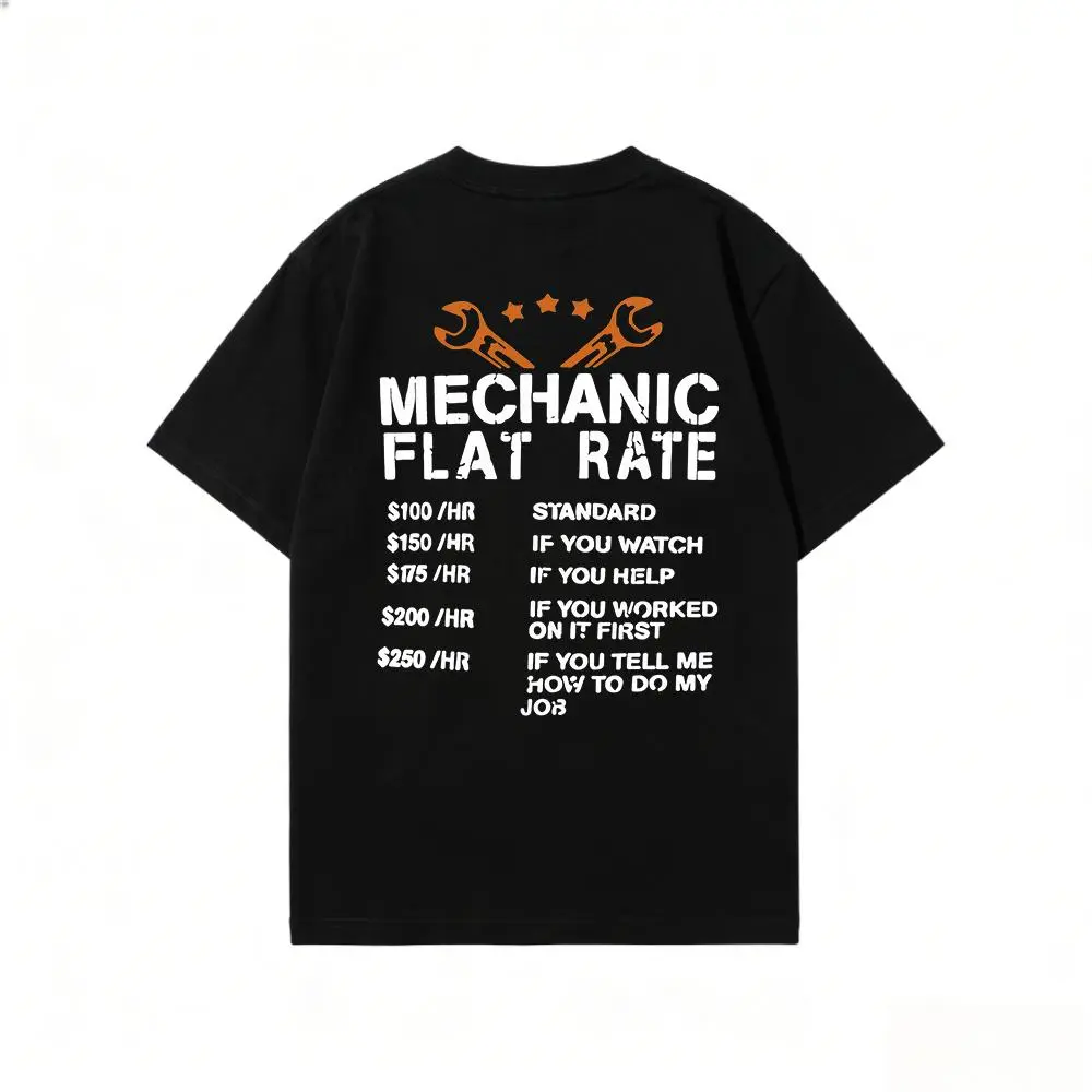 Men's Classic Seamless Short-Sleeve Mechanic T-Shirt - 100% Cotton Stylish Fabric, Funny Flat Rate Wrench Digital Print, Casual Loose Baggy Crew Neck, Foldable Hangable, Auto Repair Streetwear All-Season Wear, Knit