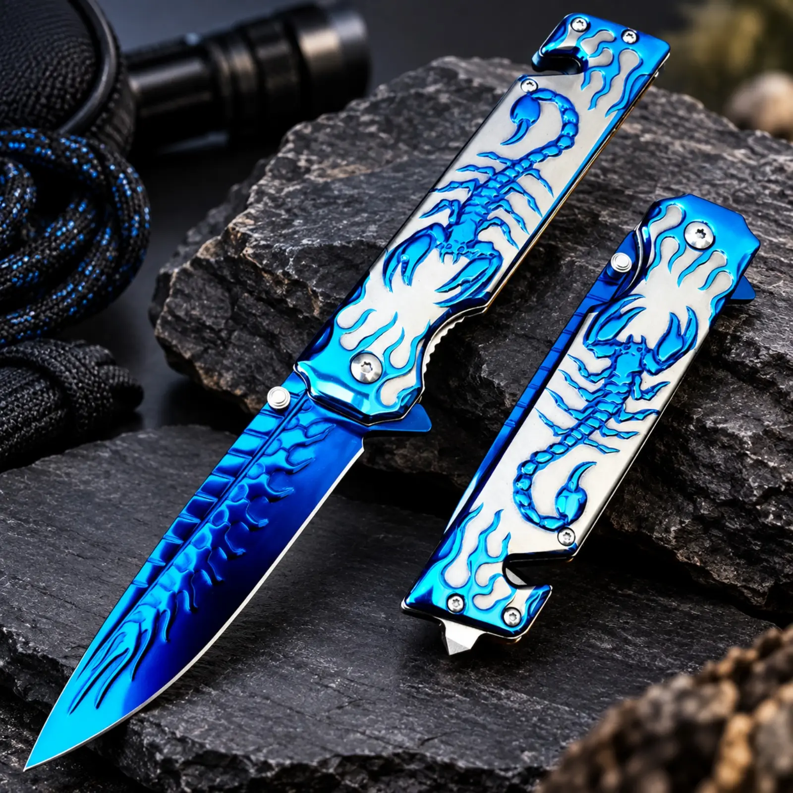 3D scorpion relief outdoor tool manual folding knife, suitable for everyday use, outdoor camping and hiking, durable men's EDC gift, Christmas gift, birthday gift.