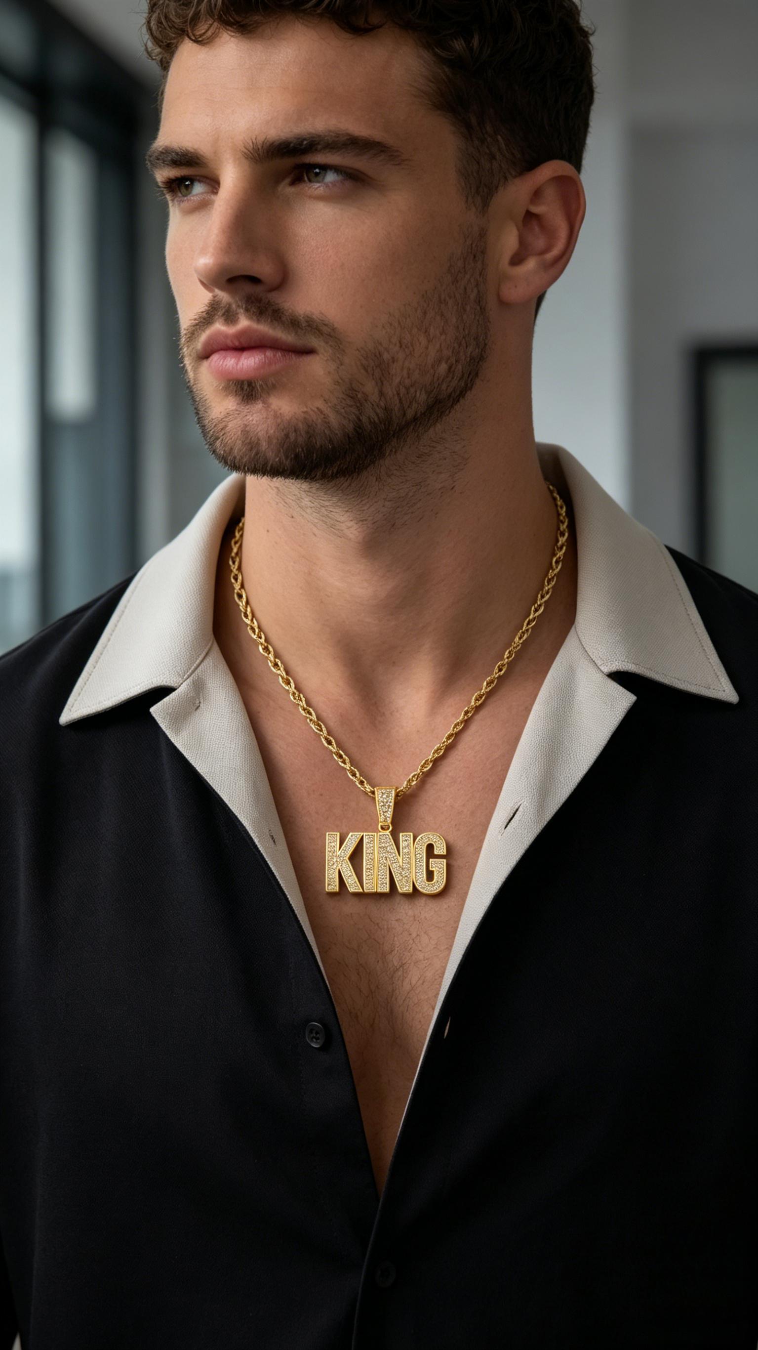 KING Pendant Necklace with Cuban Chain, Ideal for Hip Hop Lovers