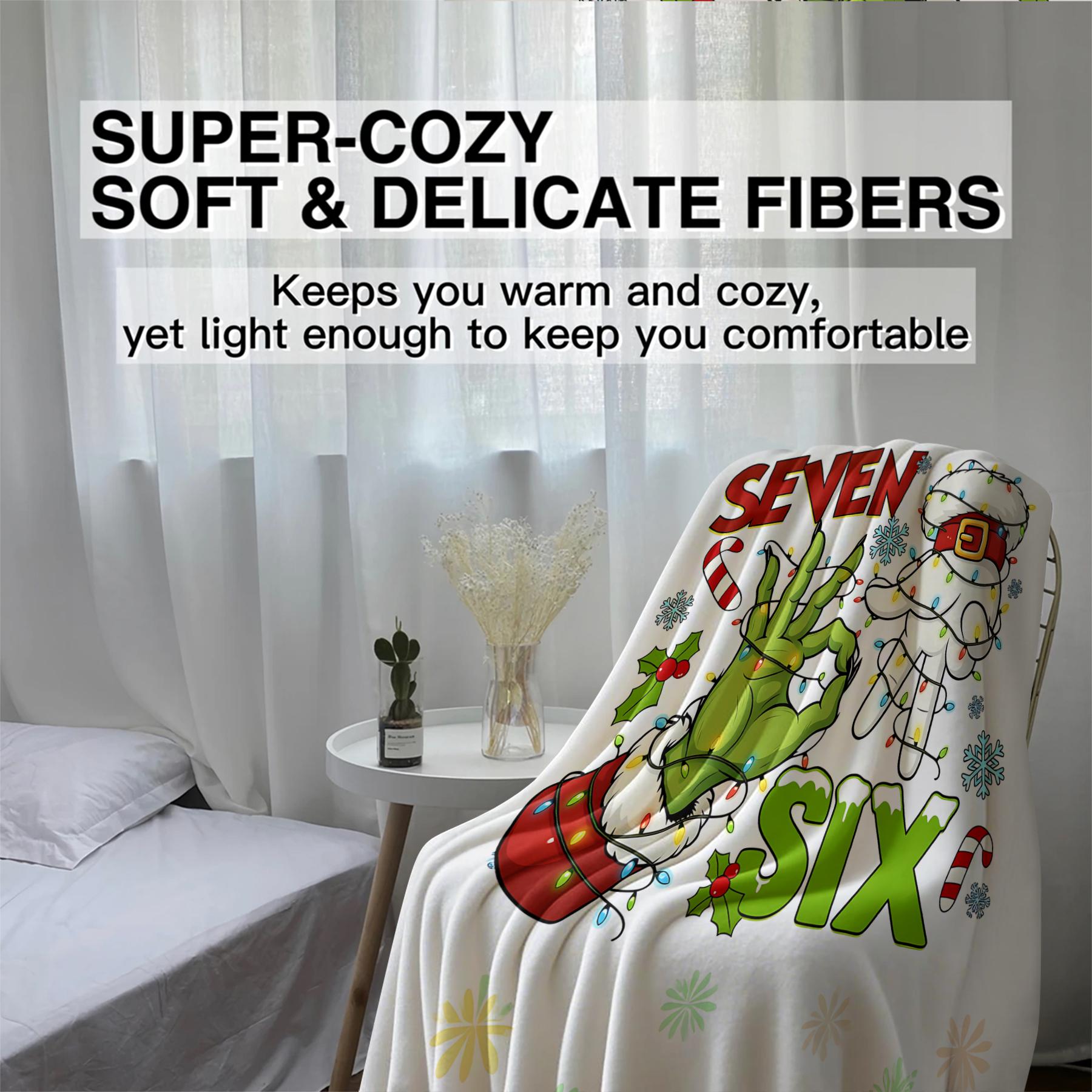 Christmas Cheer Flannel Blanket, Festive Holiday Throw Blanket with Colorful Grinch Hand and Bold 'SEVEN' and 'SIX' Text, Cozy Warm Cover for Home, Perfect Gift for Holiday Celebrations and Winter Naps