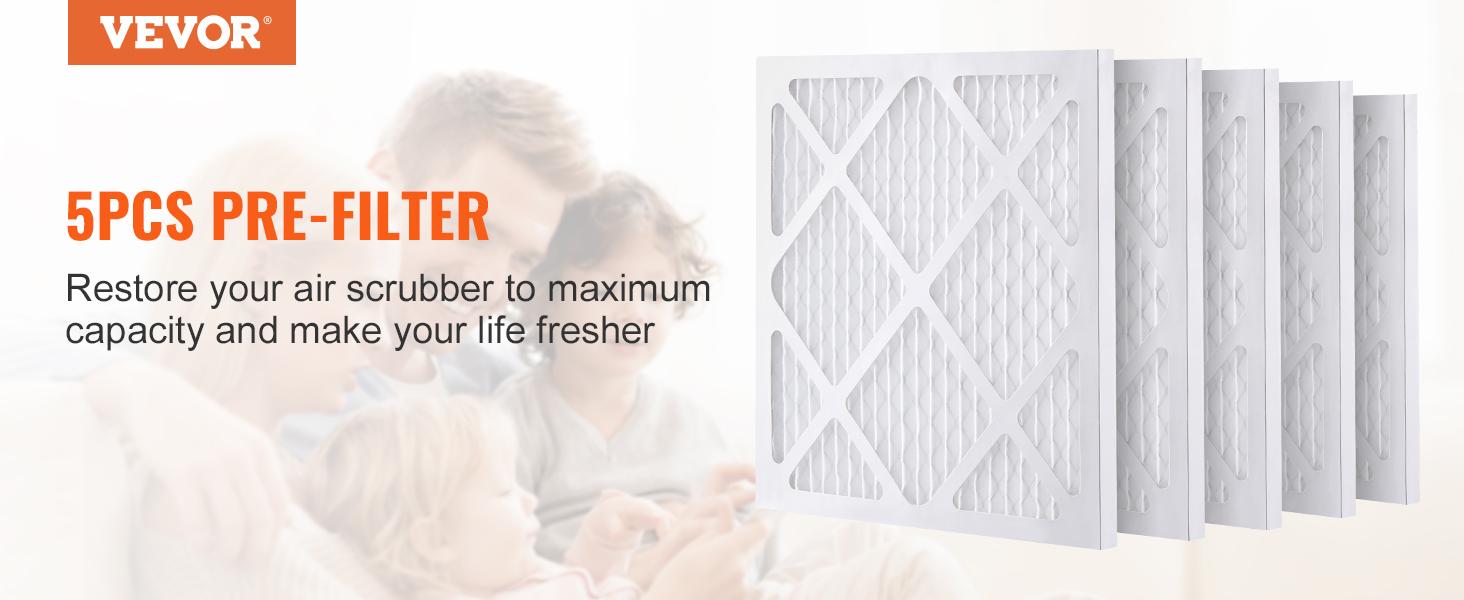 【Summerfinds】VEVOR Protective Pre Filters, 5 Pack, 15.75''x 15.75'' Air Filter Replacement, High-efficient Stage 1 Filters Compatible w/ BlueDri VEVOR Scrubber, Air Purifiers, Water Damage Restoration Equipment