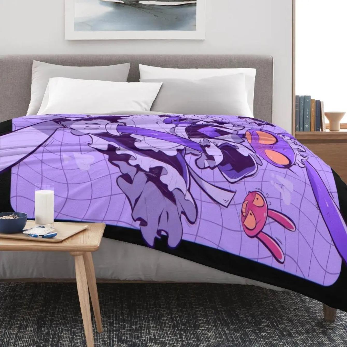 The Amazing Digital Circus Jax Rabbit Repeat Print Flannel Throw Blanket, Purple Yellow Cute Cartoon Character Soft Lightweight Warm Blanket for Sofa Bed Bedroom Travel Camping, Perfect Birthday Christmas Holiday Gift for TADC Cartoon Fans Teens Kids