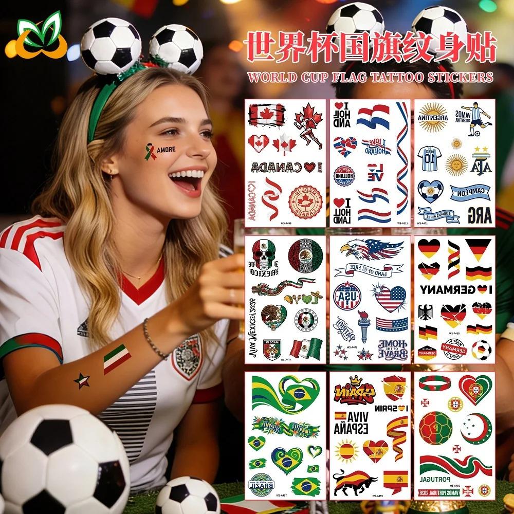 World Cup National Flag Temporary Tattoos, Waterproof Country Flag Fake Tattoos for Soccer Fans, 2026 Football Match Party Favors, Spain/France/Canada/Netherlands/Mexico/Brazil Patterns
