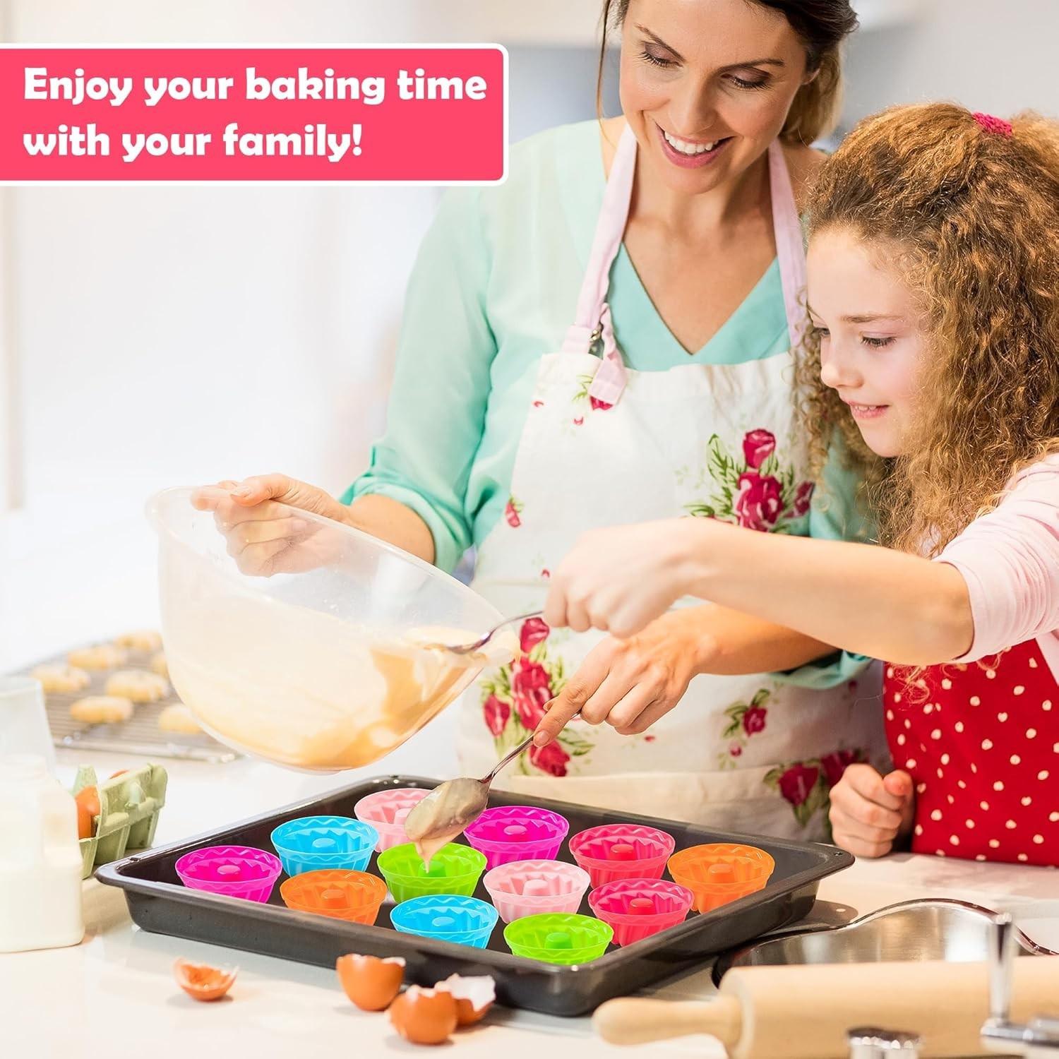 24 Pcs Silicone Cooking Molds, 6 Pcs Various Styles of Silicone Baking Cups, Non-Stick Cupcake, Donut, and Muffin Molds, Pastry Liners, Baking Supplies, Oven, Microwave, and Dishwasher Safe, Kitchen Appliance