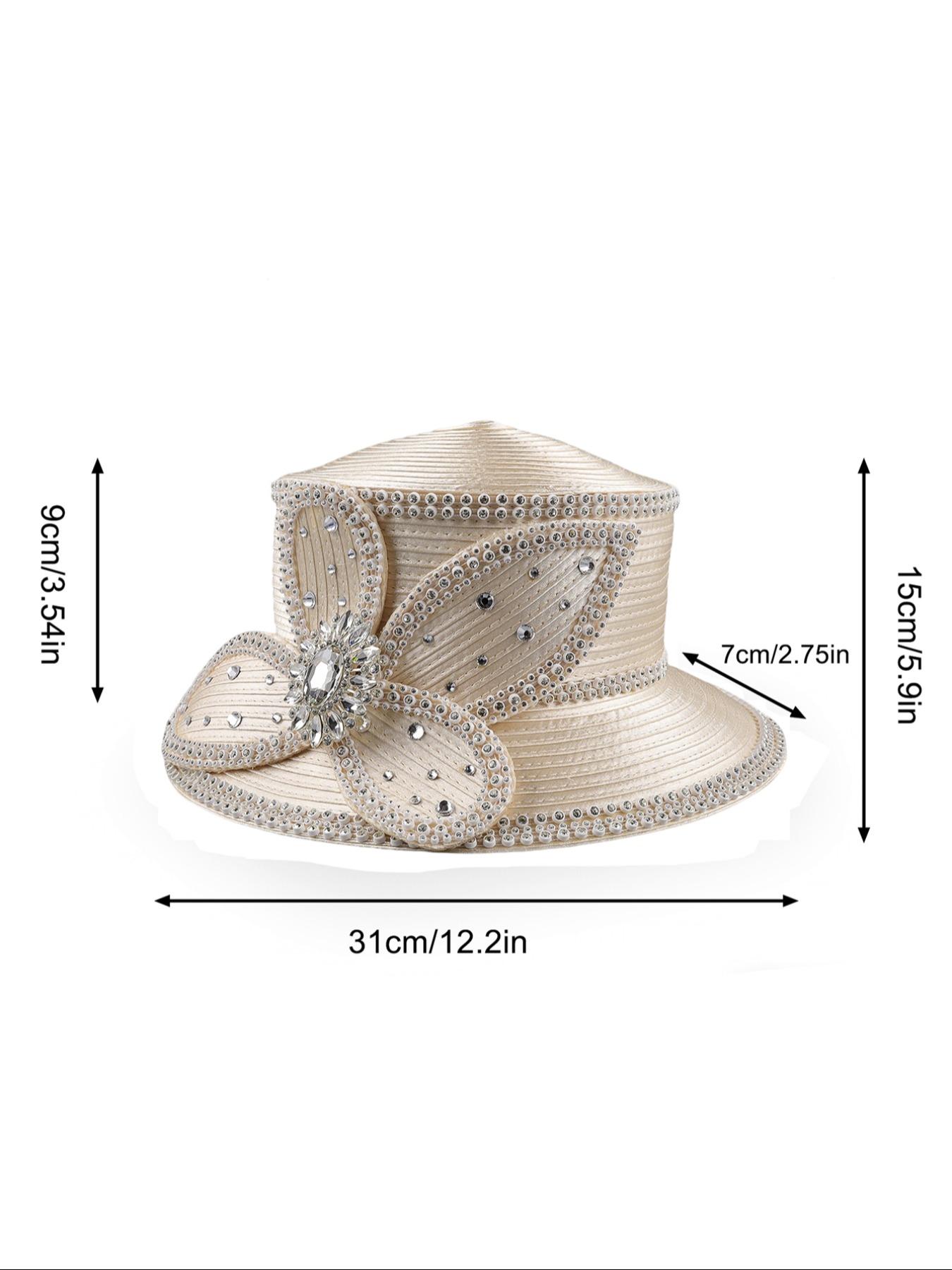 Elegant Women's Church Hat, Vintage Satin Rhinestone Bridal Hat, Party Tea Derby Hat, Sun Protection Wide Brim Hat, Sunday Church Hat
