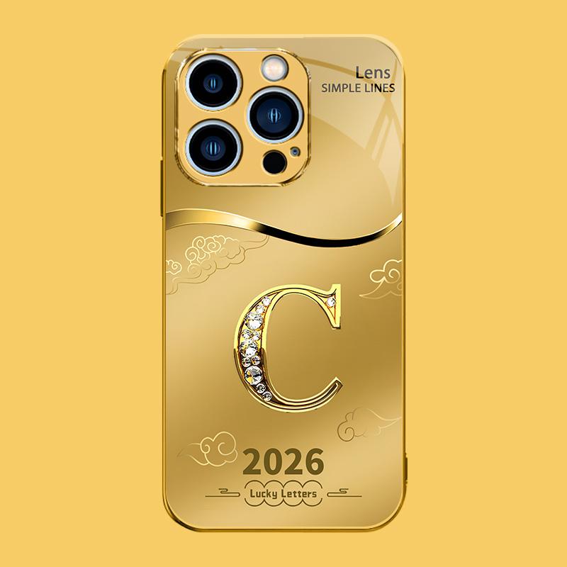 Suitable for [iPhone 14 Pro Max] high-end phone case🤩，choose from 26 letters of the English alphabet, each with an exquisite auspicious cloud pattern to bring you good luck YM99