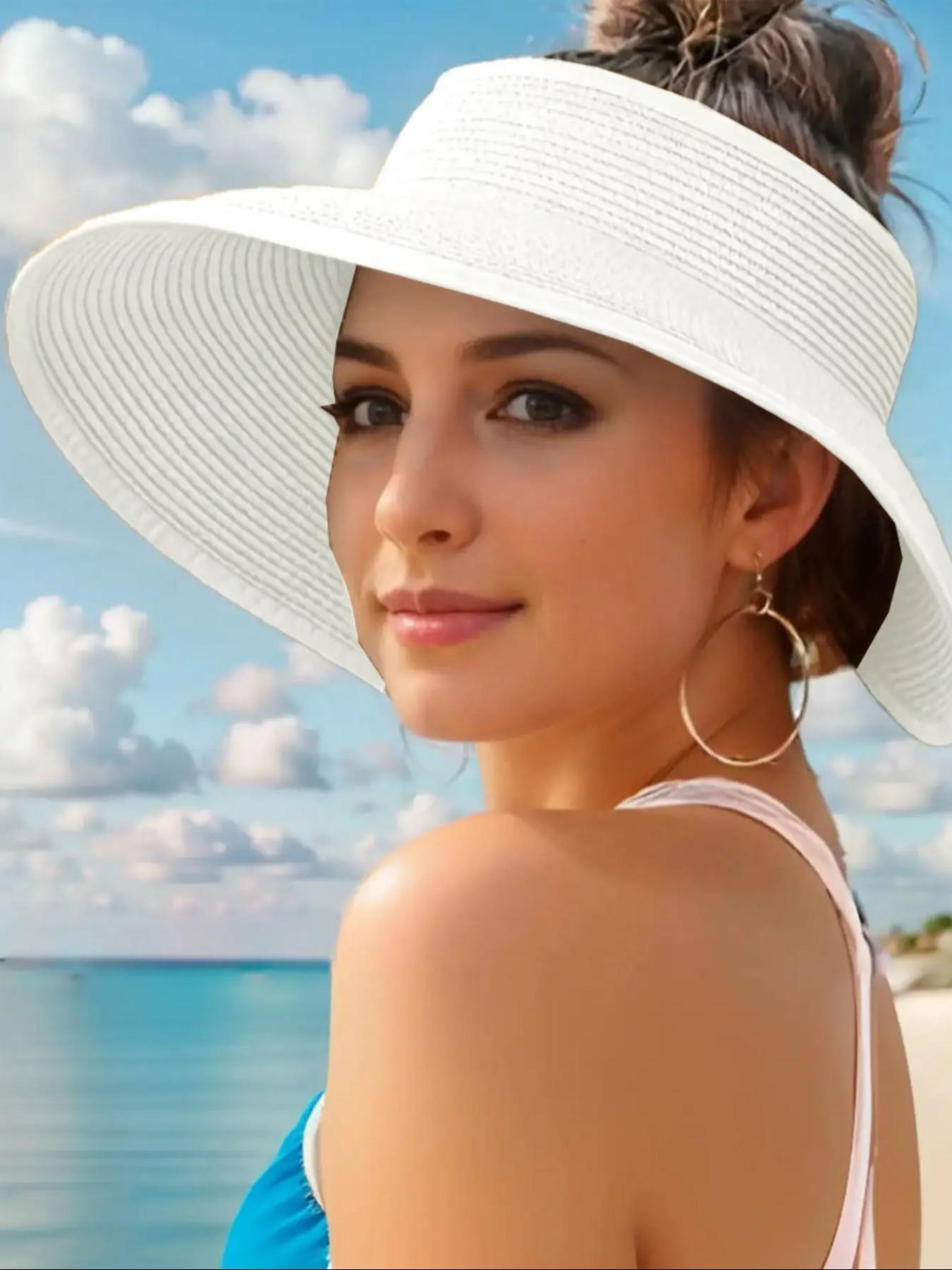 Women's Bowknot Design Straw Hat, Casual Summer Sun Braided Visor Hat for Women & Girls, Fashion Accessories for Travel Beach Vacation