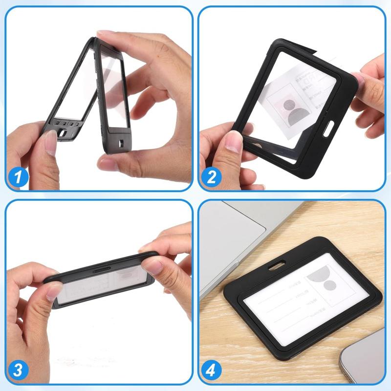 3 Pack Horizontal Id Badge Holder, Double-Sided Transparent Windows Horizontal Hard Black Plastic Case Waterproof Card Holder, Waterproof Name Tags Holders for Proximity Key Card Office School