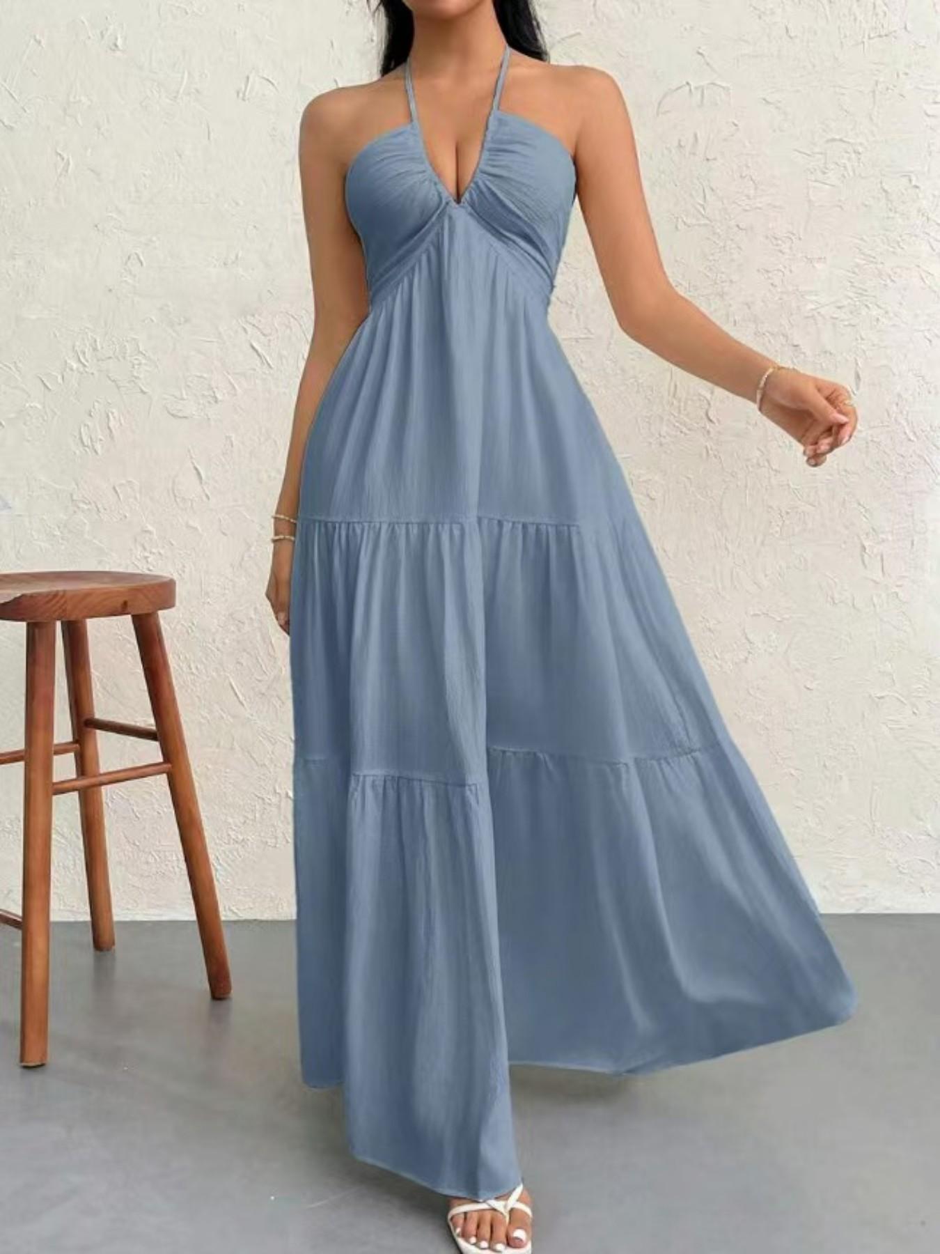 Women's Simple Loose Sleeveless A-Line Dress, Summer Casual Basic Beach Vacation Party Minimal Elegant Dress, Fashion Women's Clothing