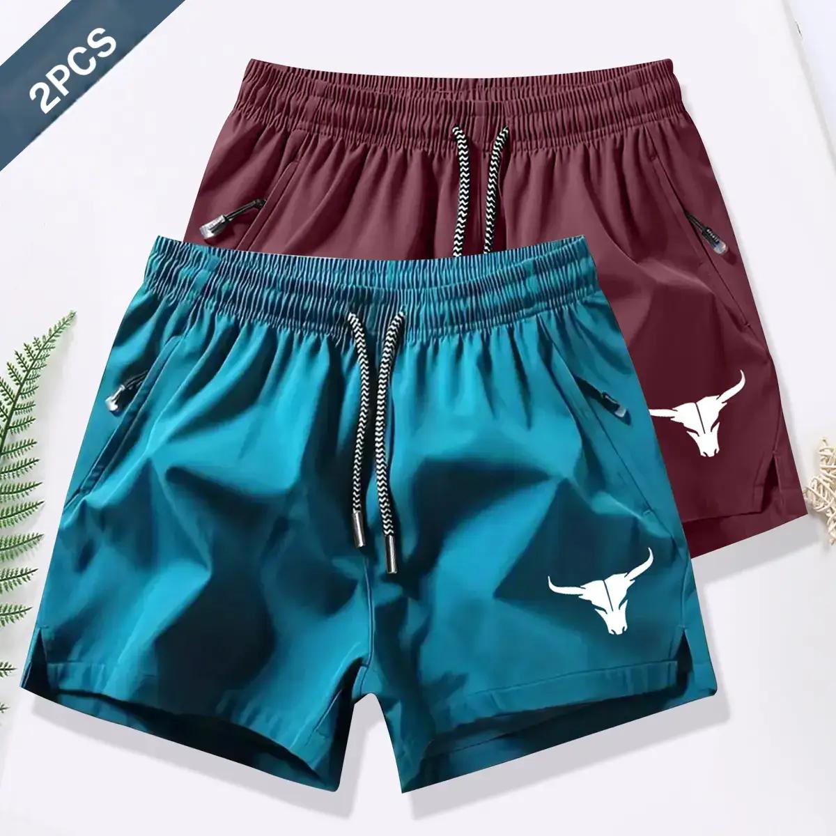 2pcs Men's Sports Shorts Set, Summer Casual Quick Dry Elastic Waist Drawstring Shorts, Quick Dry Waistband Sports Shorts, Suitable for Summer Gym Workouts, Basketball Shorts, Men's Comfortable Shorts, Athletic Wear, Sports Shorts Breathable Zipper Athleti