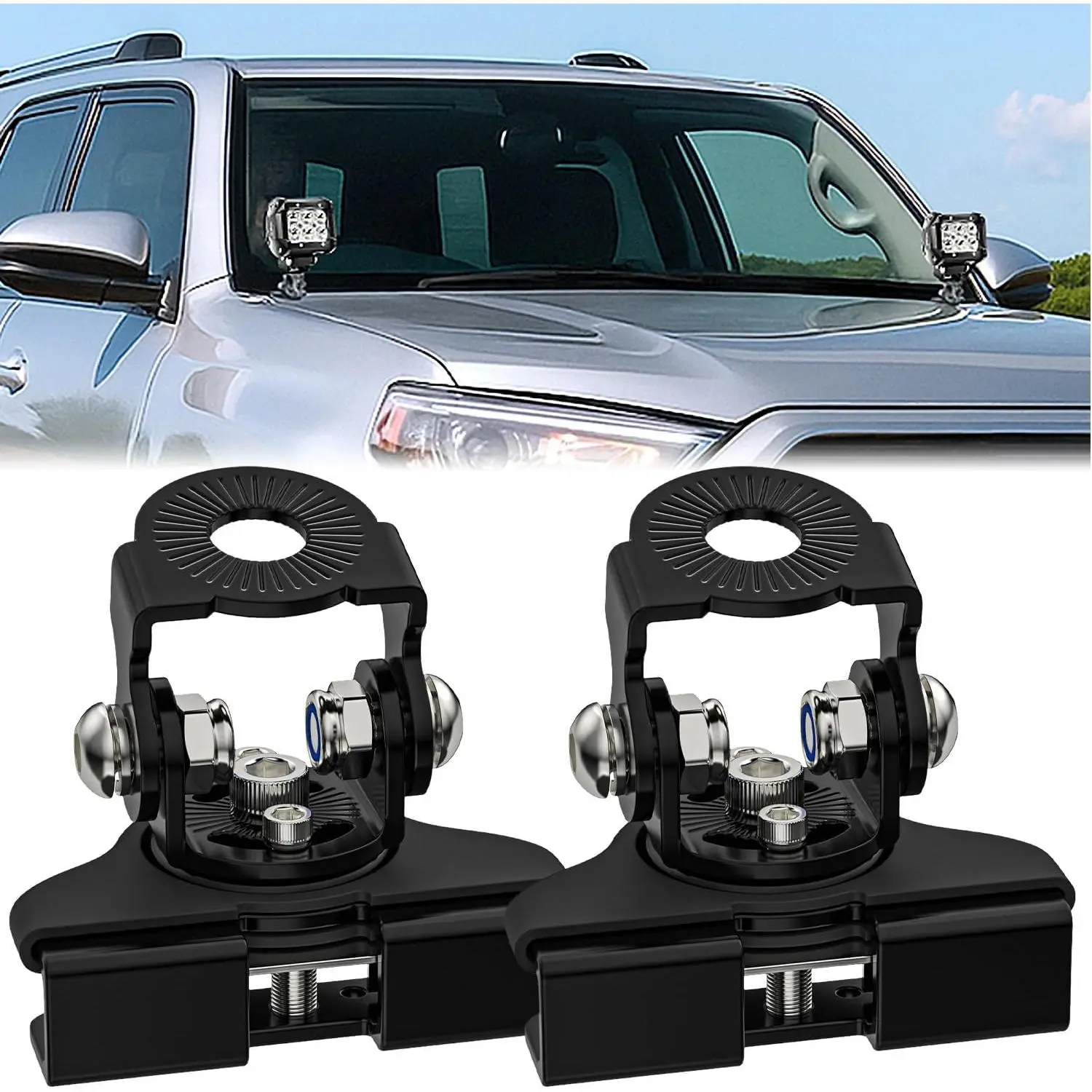 Nilight 2pcs Black LED Light Bar Stainless Steel Clamp Kit - 2 x 304 Stainless Steel Brackets, 8mm Thickness Limit, Anti-Slip Design, No Drilling, Easy Install, Free Adjustability, Universal Fit for Off-Road Trucks/SUVs (Lamp Not Included)