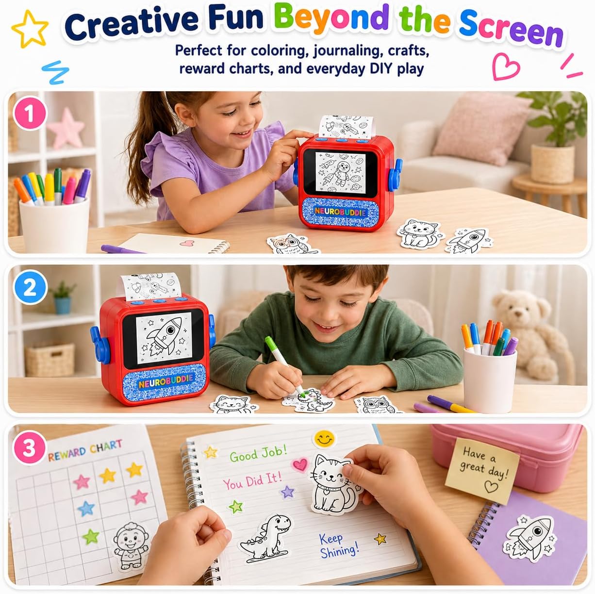 AI Sticker Printer for Kids Voice Activated Sticker Maker with Screen Portable Inkless Thermal Printer for Coloring Stickers  Craft Toy