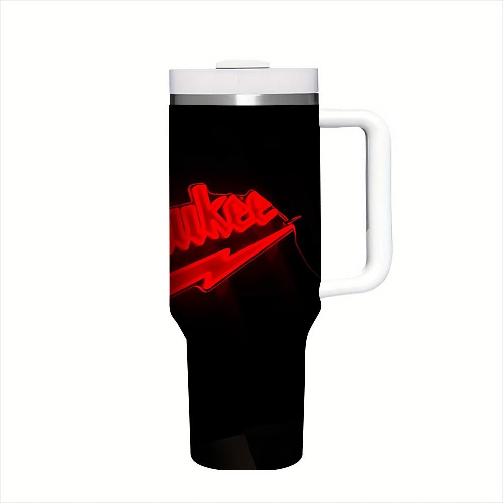 1pc 40oz Milwaukee Neon Style Thermos Cup, Reusable 2026 New Arrival with Straw & Lid, Perfect Gift for Office, Hot Drinks & All Occasions