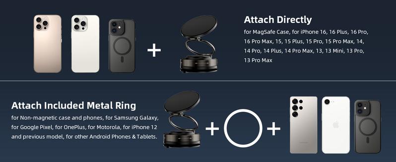 360° Vacuum Magnetic Phone Holder, Hands-Free ,for outdoorfun/Mirror/Shower/Smooth Surface,Strong Suction Cup Magnetic Car Phone Holderfor All Smartphones & All Car Models adjustable