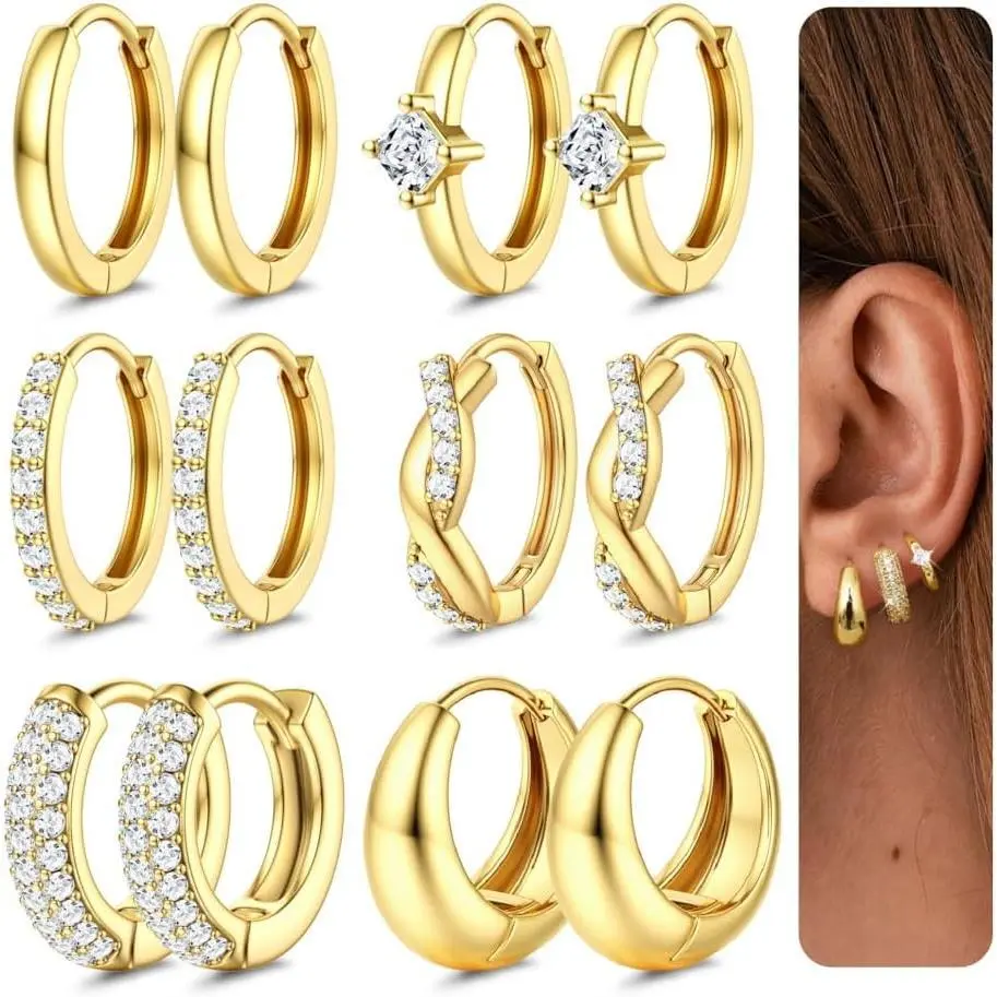 CASSIECA Small Chunky Gold Hoop Earrings for Women Hypoallergenic 14K Gold Filled Huggie Earrings for Women Trendy Cartilage Hoop Earring Stacks Lightweight Earring Sets for Multiple Piercing, Earring For Women, Gold Earrings  Sohochic