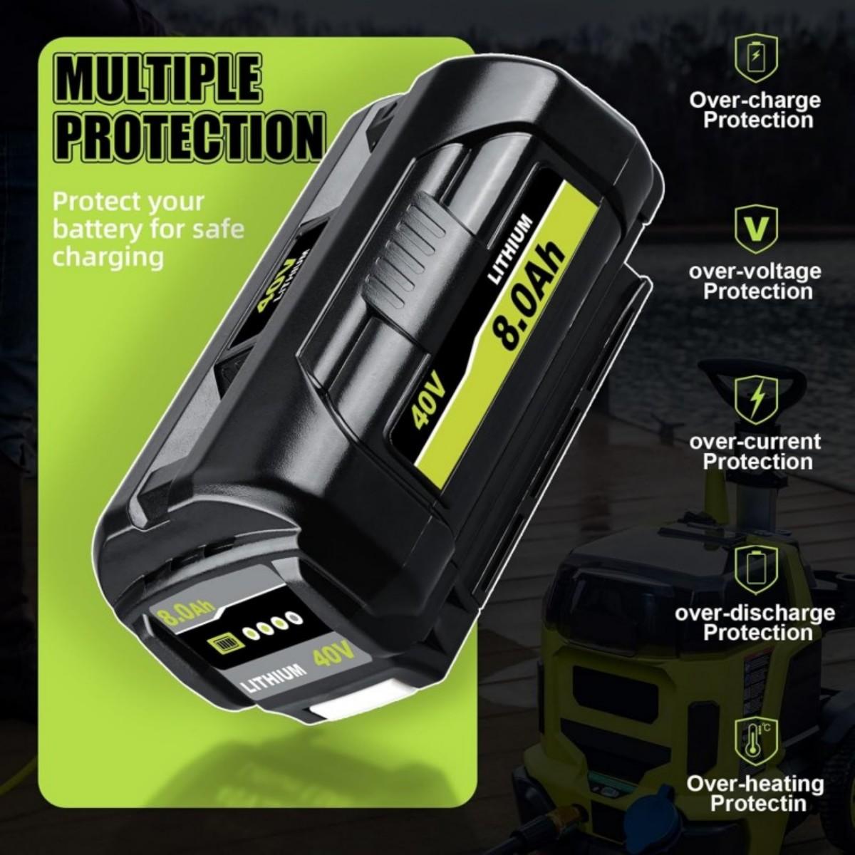 2Pack OP4040 8.0Ah 40V Lithium Replacement for Ryobi 40 Volt Battery OP40401 OP40602 OP4026 OP40501 OP40261 Compatible with Ryobi Battery 40V Cordless Power Tools