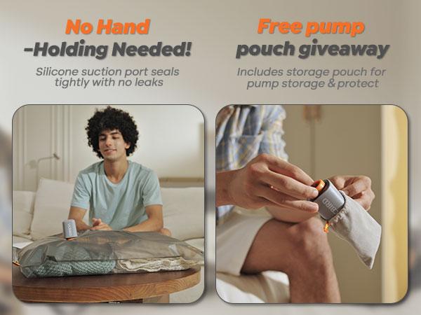 VACBIRD Vacuum Packing Pump Storage Bags 5Kpa Compression Hands-Free Cordless Rechargeable Lightweight Portable Transparent Travel Large Sealer Bags with Rounded Design Set 28/24/20 Inch 10/15/20 pcs Zipper Pouch Universal