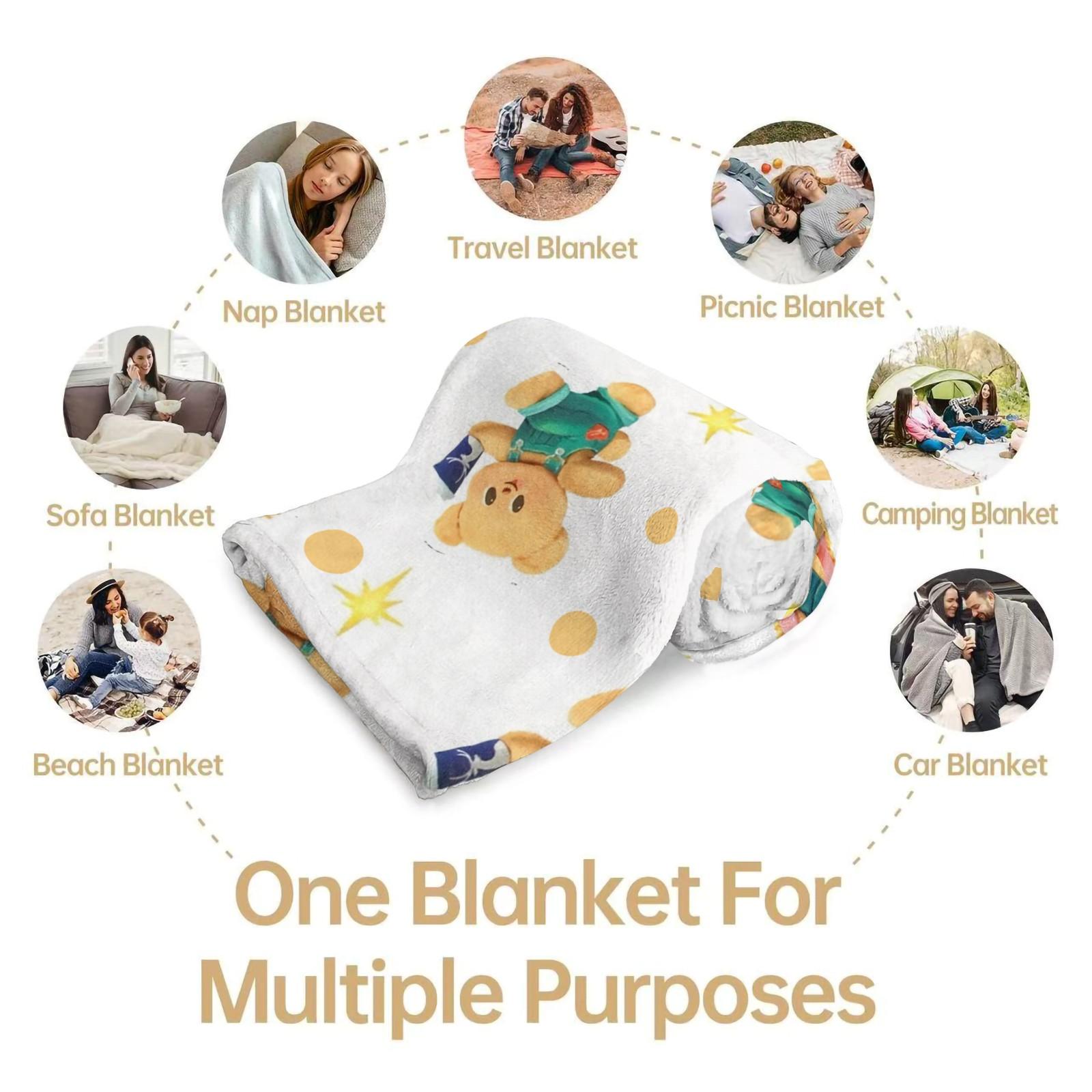 Cute Cartoon Bear Print Throw Blanket, Japanese Style Soft Teddy Bear Pattern, Skin-Friendly Soft Flannel Lightweight Cozy Blanket for Kids Bedroom, Nursery, Couch, Bed and Dorm, Lovely Aesthetic Home Decor, Ideal Birthday and Holiday Gift for Bear Lovers