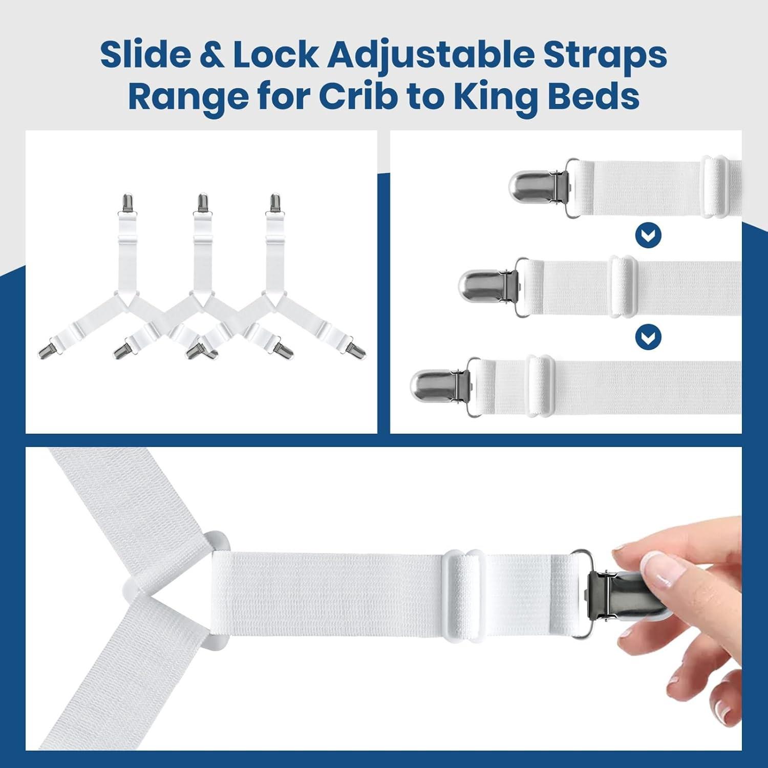 4-Pack Adjustable Elastic Band Clips, Triangle Bed Sheet Holders, Tablecloth Curtain Metal Clamps, Sofa Cushion Non-Slip Clips