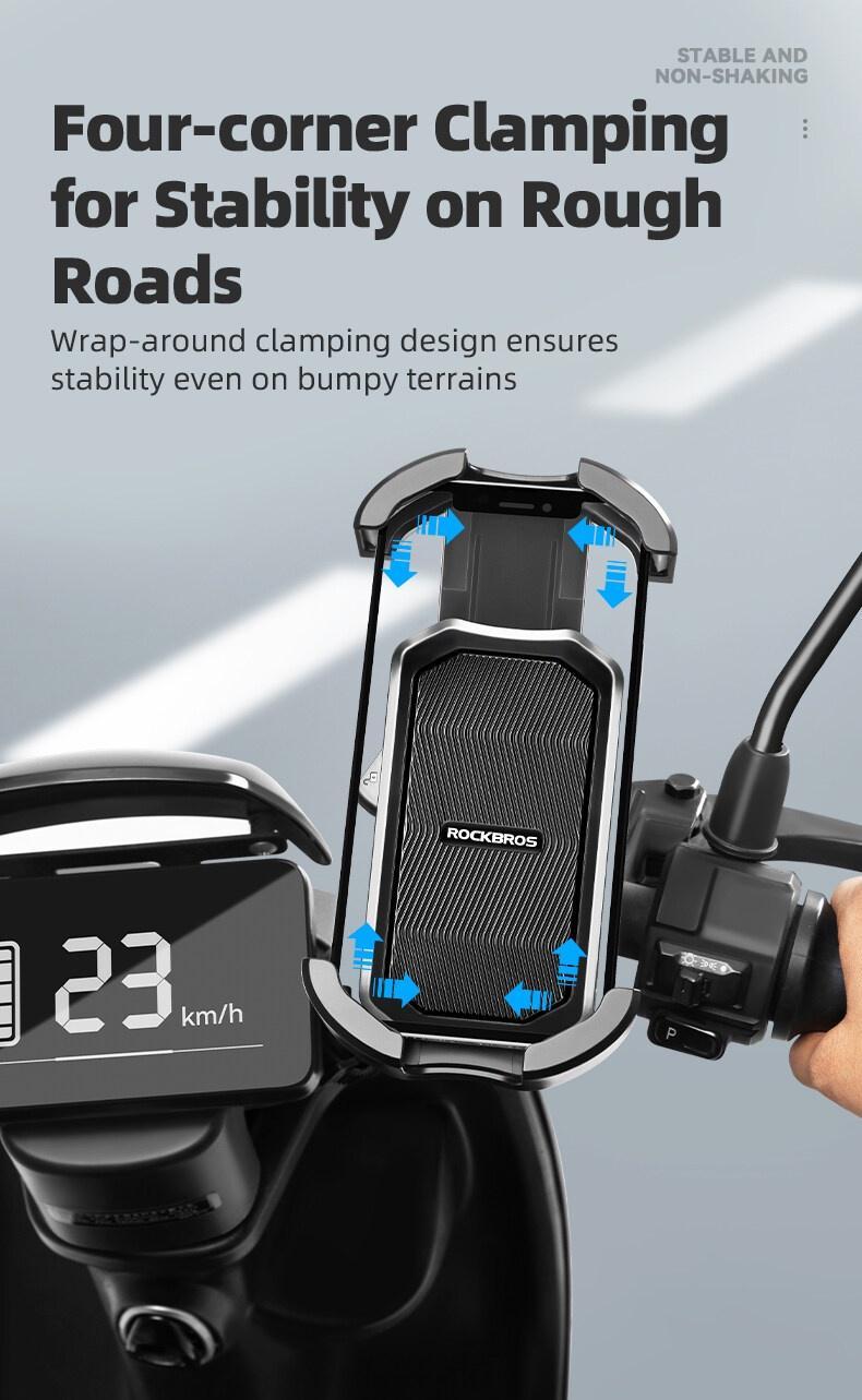 ROCKBROS Bike Phone Holder, Motorcycle Phone Mount with Security Lock, Shockproof Bicycle Phone Mount, Adjustable Phone Holder for Bike, Motorcycle, Scooter, Suitable for 4.7”-6.8” Phone