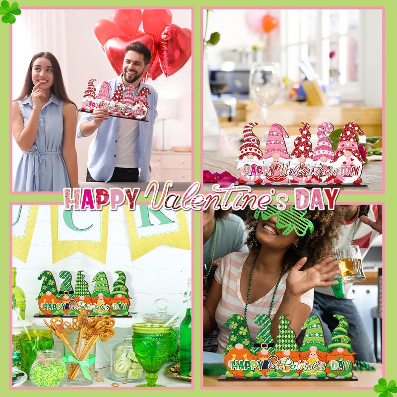 St. Patrick's Day & Valentine's Day Reversible Gnome Wood Signs, Double Sided Irish Theme Wooden Standing Blocks & Love Car Rose Truck Heart Decor, Table Centerpiece for Tiered Tray Farmhouse Kitchen, Ideal for Irish Families, Gnome Lovers & Couples Gift