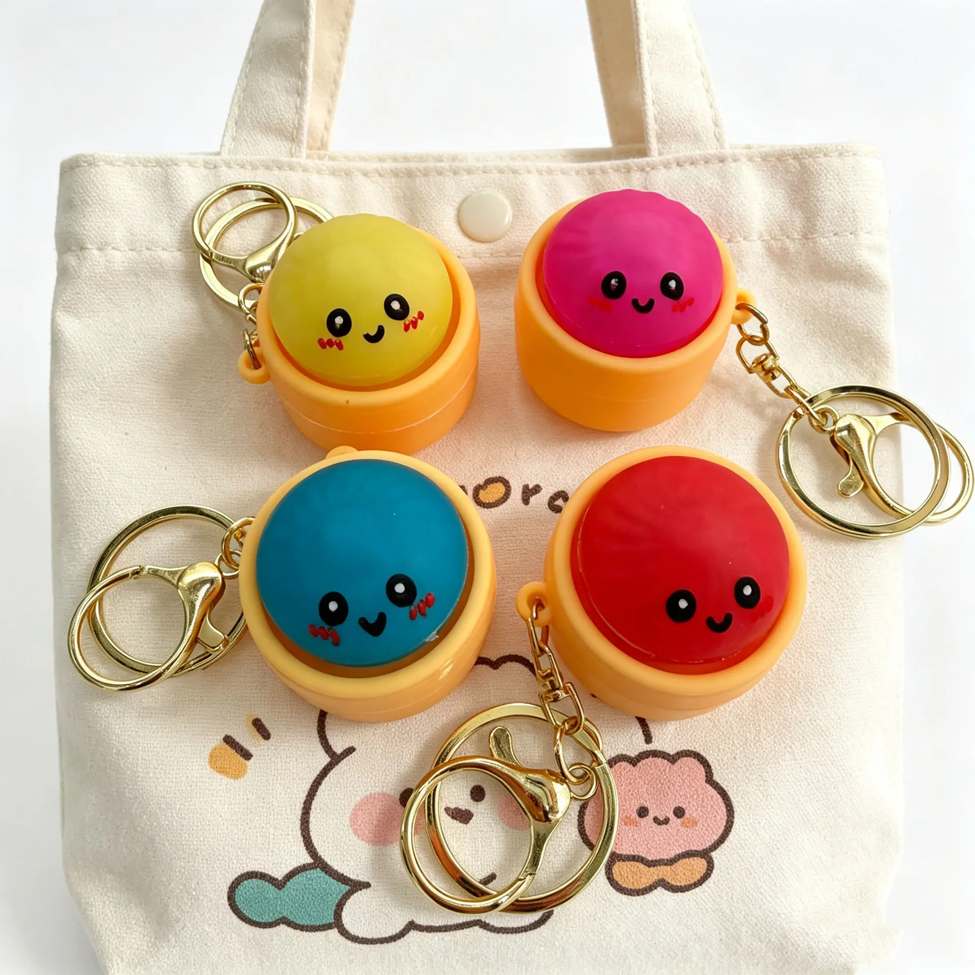 Dumpling keychain squishy with colorful lights and buttons for stress relief and fun