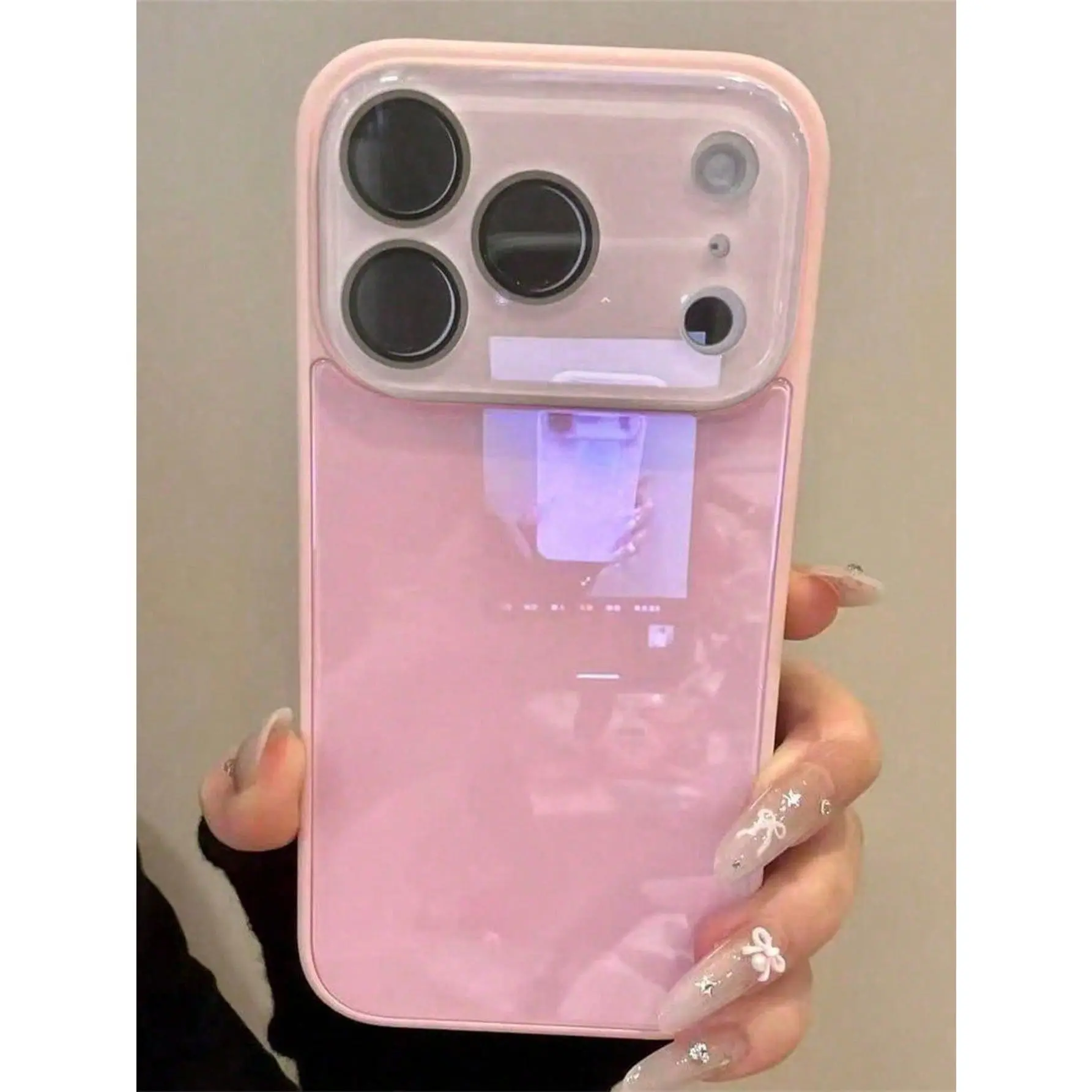 Luxury Pink Glossy Finish Hard Shell Phone Case for iPhone 17 Pro Max, 16, 15, 14, 13, 12, 11 Pro Max - Mirror Element Solid Glass, Lens Protection, Shockproof Frame, Spring Gift, Party Accessory