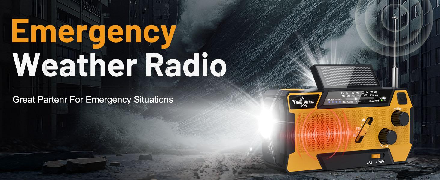2000mAh Solar Hand Crank Weather Emergency radio Radio, AM/FM/NOAA, Flashlight & SOS Alarm for Hurricane Preparedness & Outdoor Emergencies winter storm