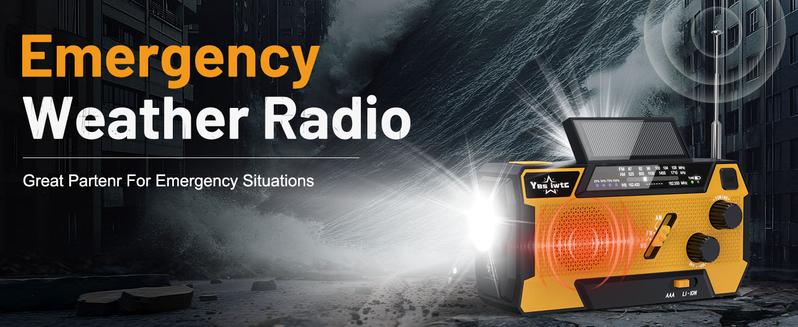 2000mAh Solar Hand Crank Weather Emergency radio Radio, AM/FM/NOAA, Flashlight & SOS Alarm for Hurricane Preparedness & Outdoor Emergencies winter storm