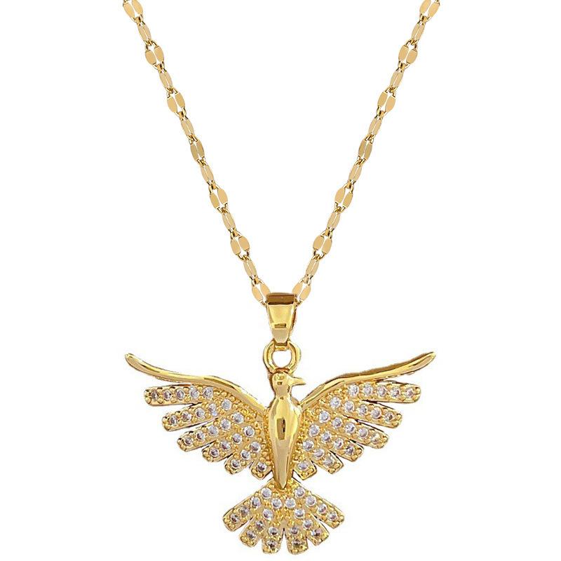 Gold Dove Pendant Necklace for Women Iced Out Crystal Bird Charm Stainless Steel Link Chain Jewelry Aesthetic Religious Holy Spirit Symbol Dainty Y2K Hip Hop Choker Gift for Her Tarnish Free Hypoallergenic Layering Daily Fashion Wear