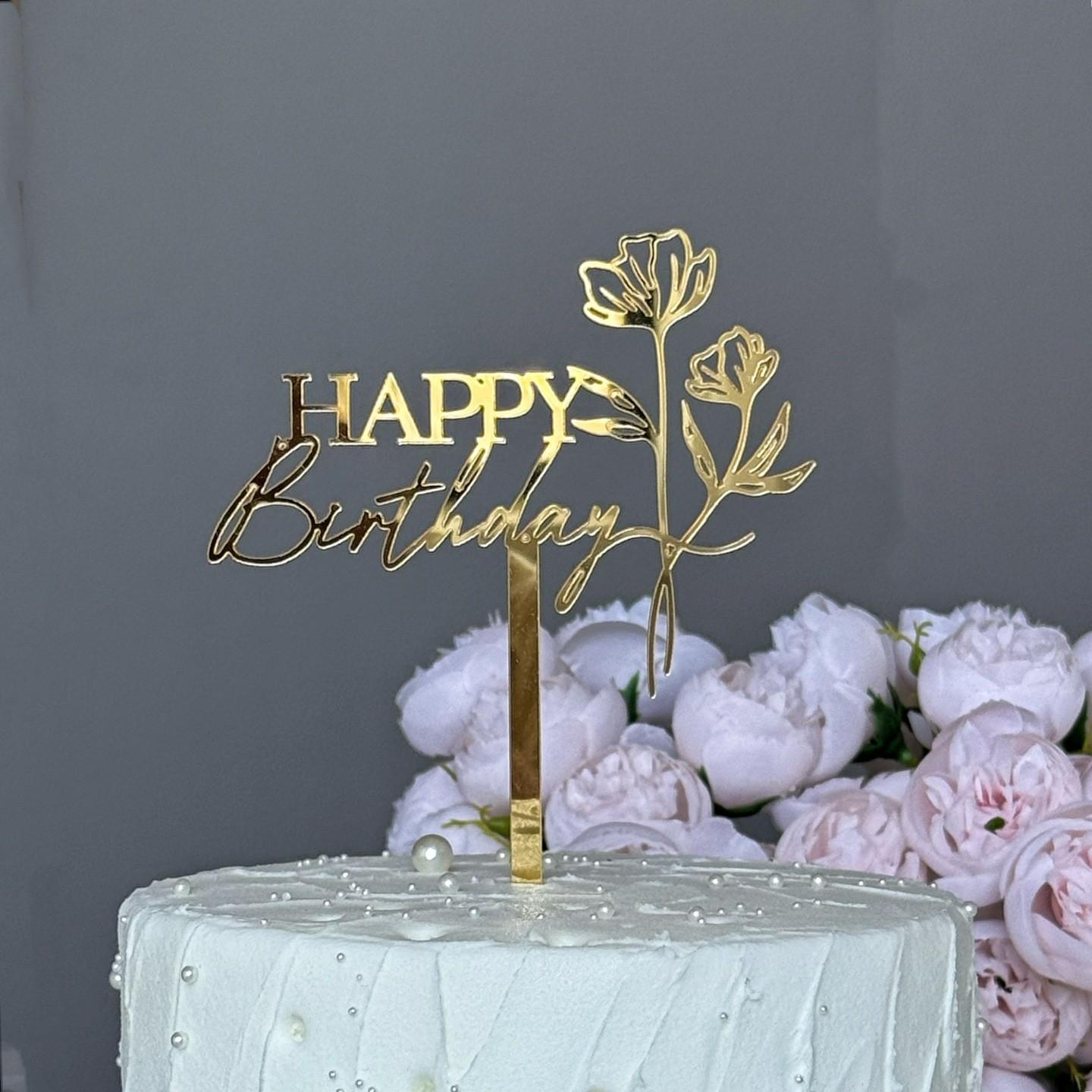 Acrylic Floral Series Birthday Cake Decoration, Happy Birthday Cake Topper, Party Supplies, 1pcs, Elegant Design for Celebrations