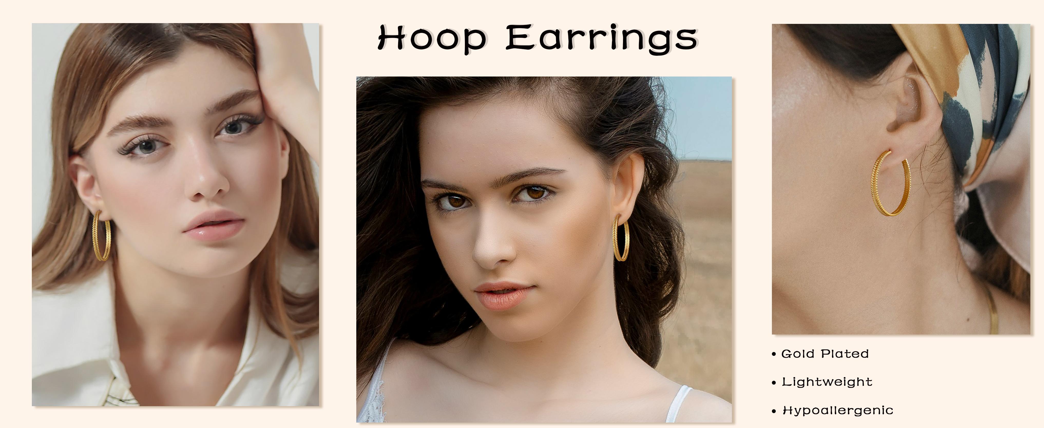 925 Sterling Silver Post Chunky Hoop Earrings, Large Gold Plated Hypoallergenic Earrings Jewelry for Women Trendy