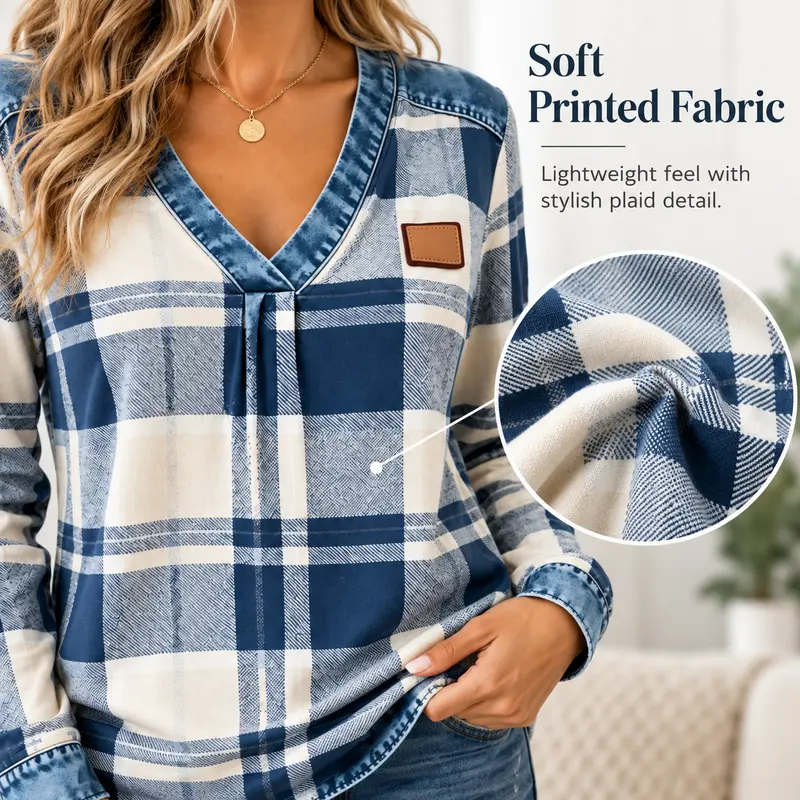 Loose fit and sleeve length of the V-neck top