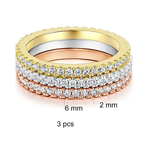 MDFUN3 PCS Set Three-Color Cubic Zirconia Stackable Promise Ring Wedding Engagement Promise Eternity Band classic gift engagement lover