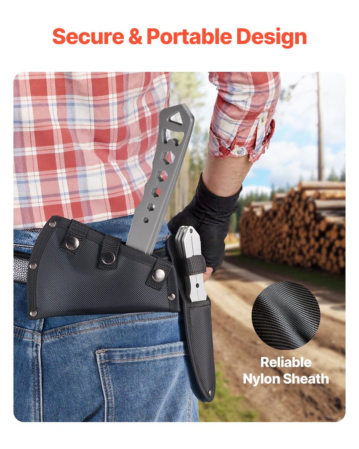 VEVOR Throwing Axes and Tomahawks, 3 Pack Hatchet Axes and 3 Pack Knives Throwing Products Set, Handle with Wrench and Bottle Opener, Stainless Steel, Black Nylon Sheath, for Recreation Competition
