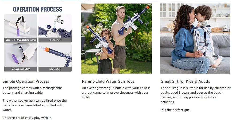 Electric Water Gun for Kids Adults - Automatic Squirt Gun With up to 32 Ft Long Range, Summer Outdoor Beach Swimming Pool Party Super Soaker Toys, Gift for Kids Age 8 9 10 11 12 Years Old Boys