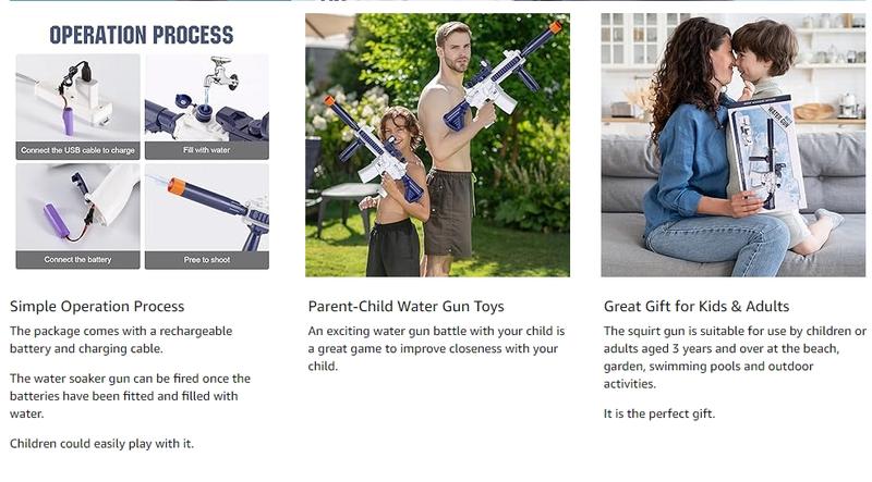 Electric Water Gun for Kids Adults - Automatic Squirt Gun With up to 32 Ft Long Range, Summer Outdoor Beach Swimming Pool Party Super Soaker Toys, Gift for Kids Age 8 9 10 11 12 Years Old Boys