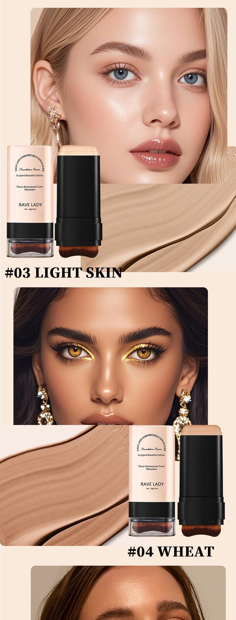 Rave Lady 5-Color Dual-Ended Waterproof Concealer Stick Full-Face Use for Daily Commute High Waterproof Long-Wearing Hydrating Moisture Moisturizer Flawless Coverage Foundation Makeup