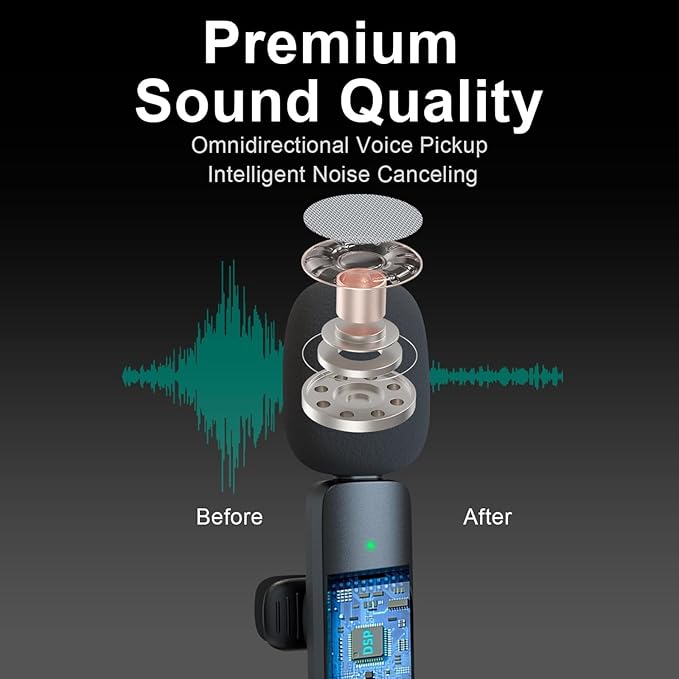 Professional Wireless Microphone for iPhone, iPad, Android Phone, Mini Microphone, Wireless Lapel Mic for Video Recording, Interview Podcast Vlog YouTube Tiktok for Content Creators