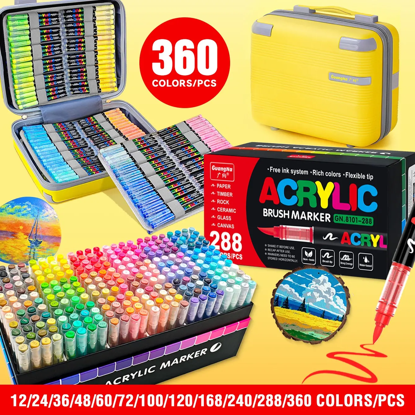 Guangna Liquid Ink Control Marker Pen, 12-408 Colors Available, Smooth Flow, Strong Coverage, Suitable for Various Materials, Easy Storage, Back-To-School Gift