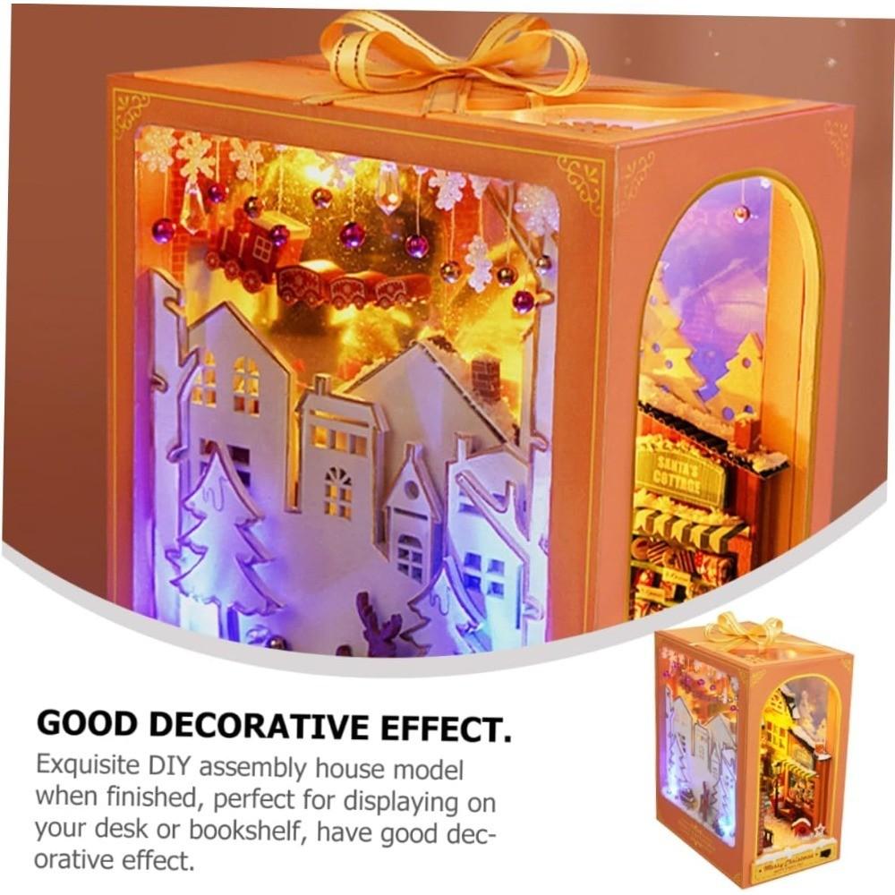 Wooden Christmas House Model Unfinished Assembly Kit, Creative Home Decor, Holiday Displays, Bookends, No Battery Required