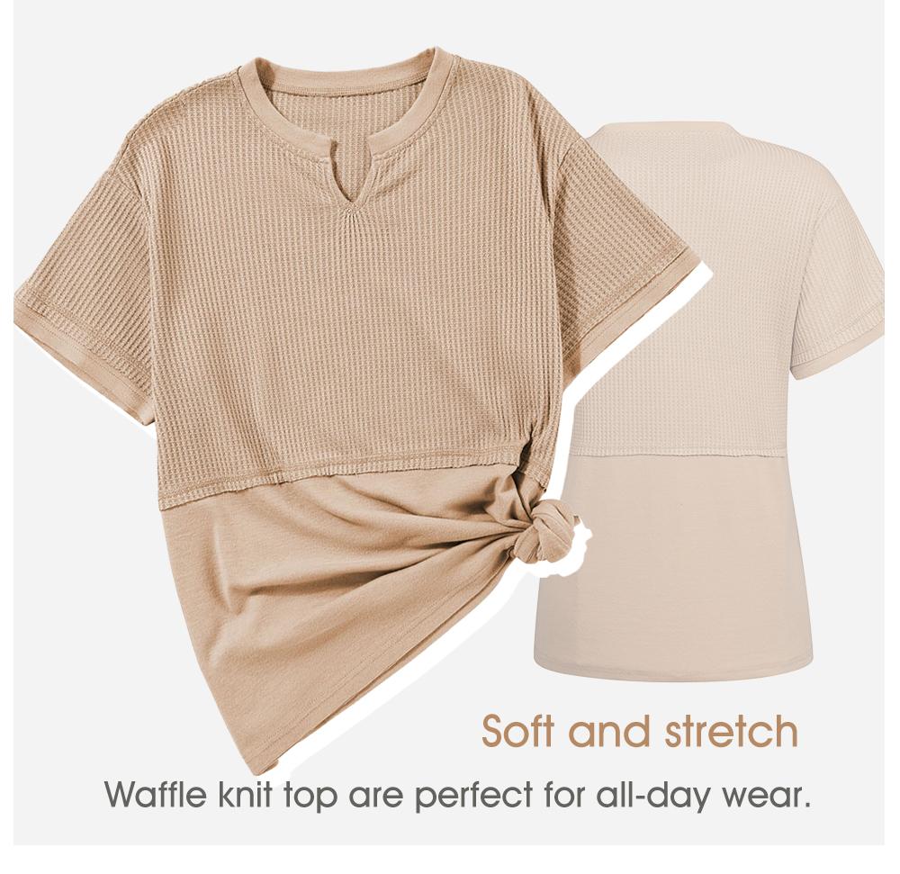 Shewin 2026 Spring/Summer Cozy Oversized Waffle Knit V-Neck Top Women's Short Sleeve Pullover Winter Layering Plus Size for Daily Wear Beach Tee SpringStatements Shewin 2026 Spring/Summer Cozy Oversized Waffle Knit V-Neck Top Women's Short Sleeve Pullover Winter Layering Plus Size for Daily Wear Beach Tee SpringStatements