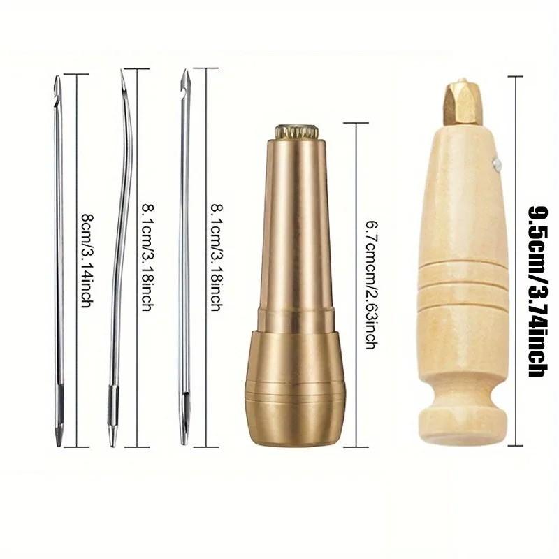 4-Piece Leather Sewing Awl Set, Straight and Bent Needles, Handmade Shoe Repair Tools, Ideal for Leather Crafting and Maintenance