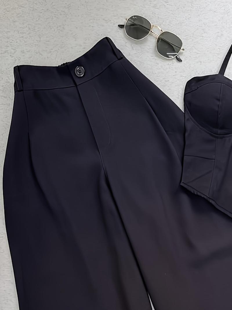 Spring Summer New Women's Fashion Solid Color Two-Piece Set Vest Long Pants, Casual Stylish, Perfect for Daily Wear