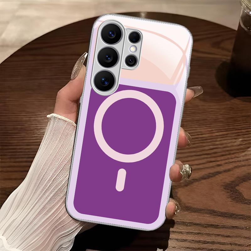 Fits Samsung Galaxy S26/S25/S24/S23/S22/S21/S20 Viral Dopamine Color Block MagSafe Magnetic Glass Phone Case, Two-Tone Bright Pastel Electroplated Glossy Shockproof Minimalist Aesthetic Cover---9435
